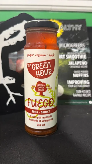 The Green Hour Fuego Vinaigrette 250ml bottle, red label