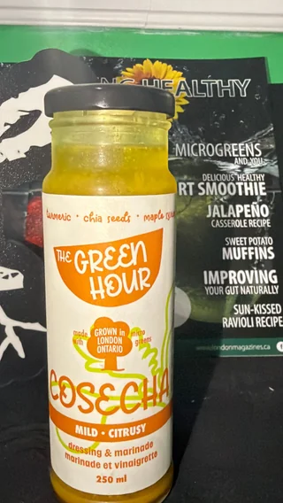 The Green Hour Cosecha Vinaigrette 250ml bottle, orange label