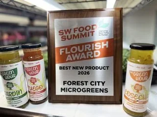 SW Food Summit Flourish Award plaque, Best New Food Product 2026, awarded to Forest City Microgreens